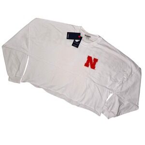 Spirit Jersey Nebraska Huskers Cropped Women XL White Long Sleeve NWT